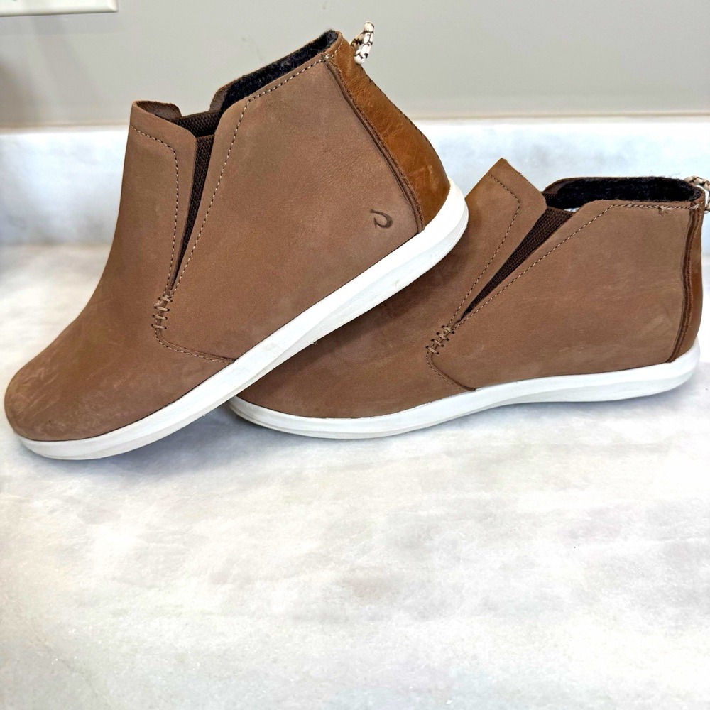 OluKai Hawai'iloa Manu Hope Women's Brown Leather Chelsea Ankle Boots US 9 EU 39